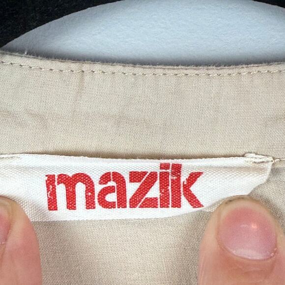 Mazik Top Womens Small Beige Button Front Eyelet Bell Sleeve Pleated Blouse Boho - Picture 4 of 8